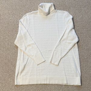 Lands' End Women's Cream Cable Knit Tunic Turtleneck Sweater